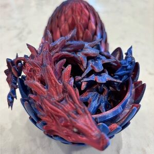 3D Printed Large Red and Blue Dragon & Dragon Egg